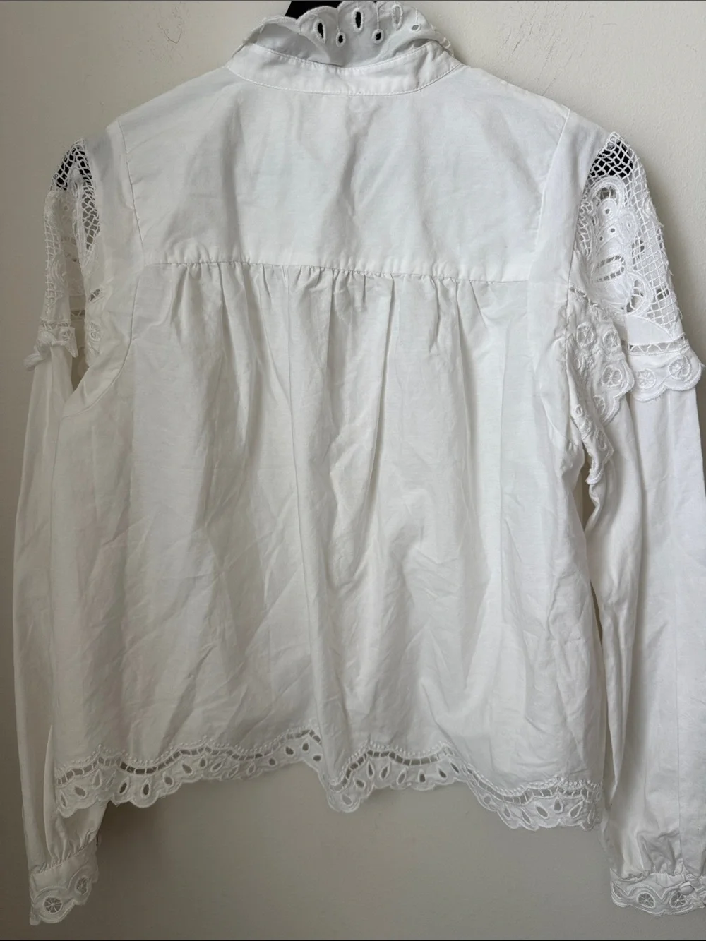 Anthropologie White Lace Eyelet Button-Up Blouse Size M
